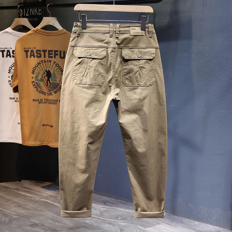 Harem pants mens loose and loose pocket pants gray elastic patch work fashion pocket mens clothing tapered Troures Kpop 241227