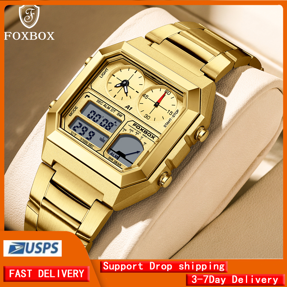LIGE New Fashionable Simple Steel Strip Dual Display Electronic Watch Multi functional Waterproof Alarm Clock Sports Watch Watch for teenagers
