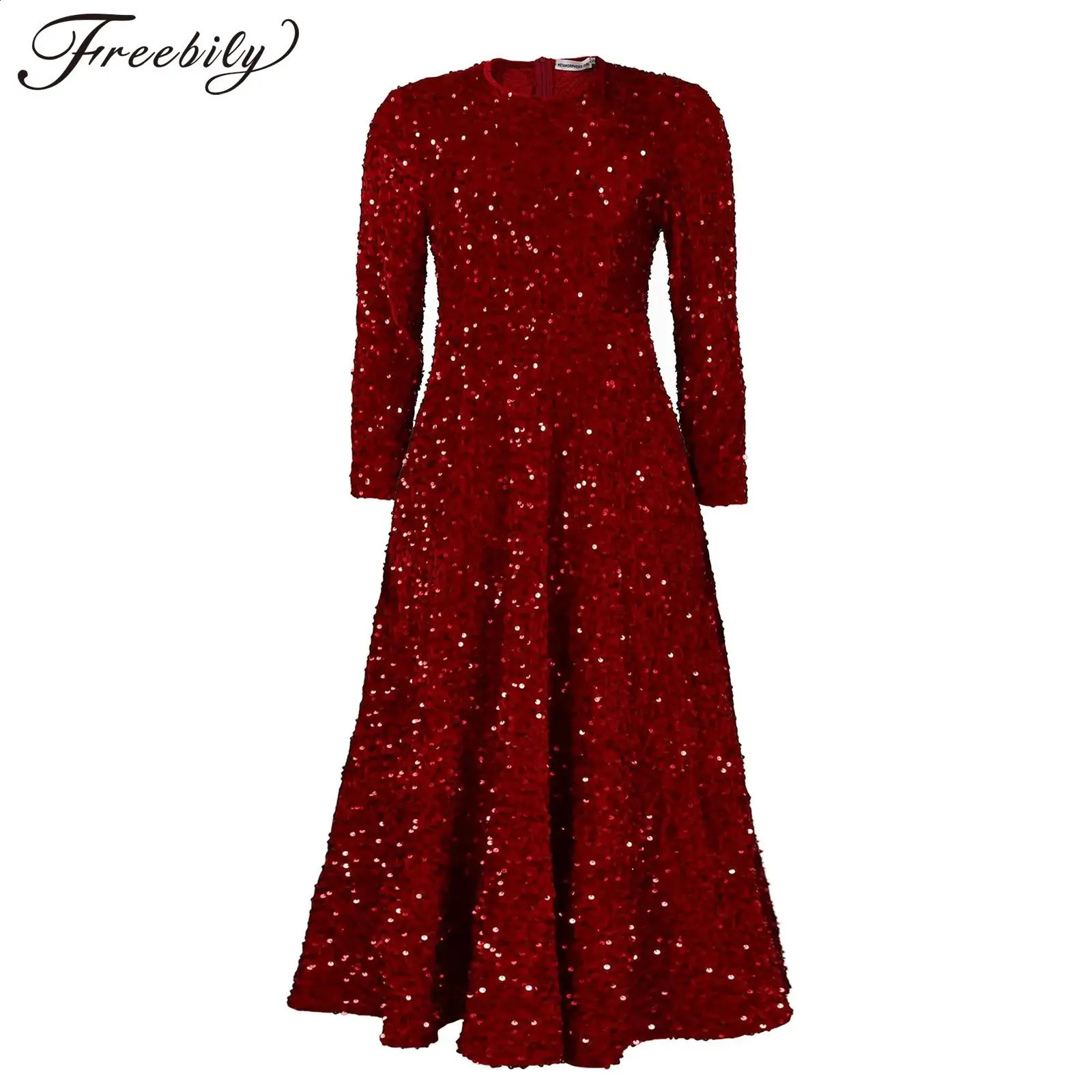 Elegant Women Cocktail Dress Long Sleeve Glittery Sequin Dresses Evening Party Gown for Wedding Banquet Formal Vestido De Fiesta 241220