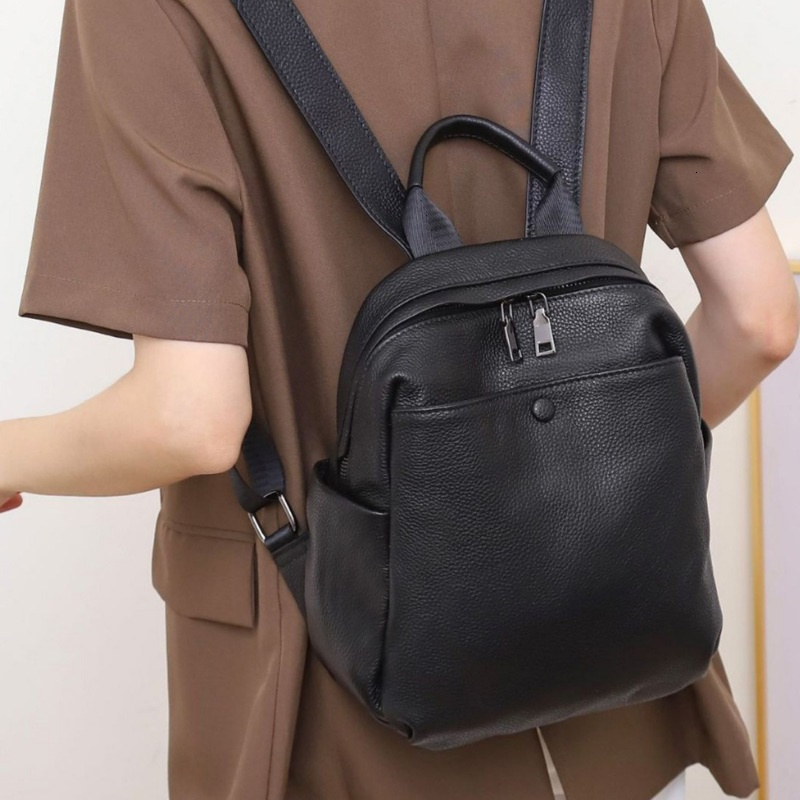 Casual Genuine Bagpack Small Real Cow Leather Backpack Anti-Theft Ladies Travel Shoulder Bag