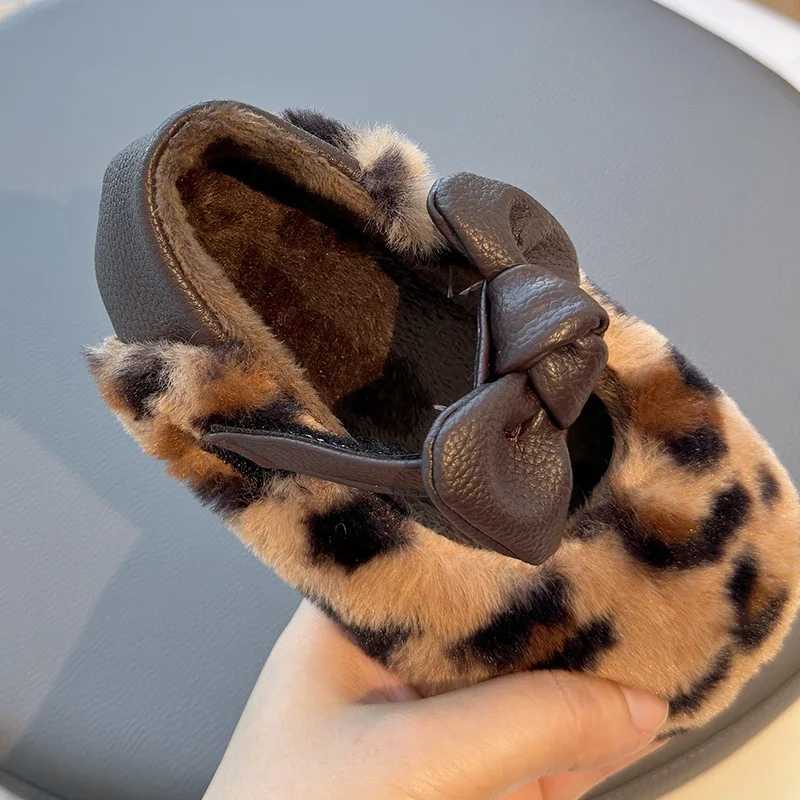 Kids Shoes Winter Toddler Girls Fashion Princess Flats Baby Children Brand Loafer Children Warm Fur outdoor Pearls Bow Soft Sole W241228