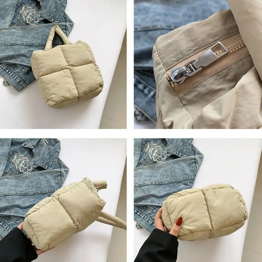Fashion Nylon Space Cotton Handbag Solid Color Padded Cloud Tote Bag Square Large Capacity Puffy Shoulder Bag Daily 241227