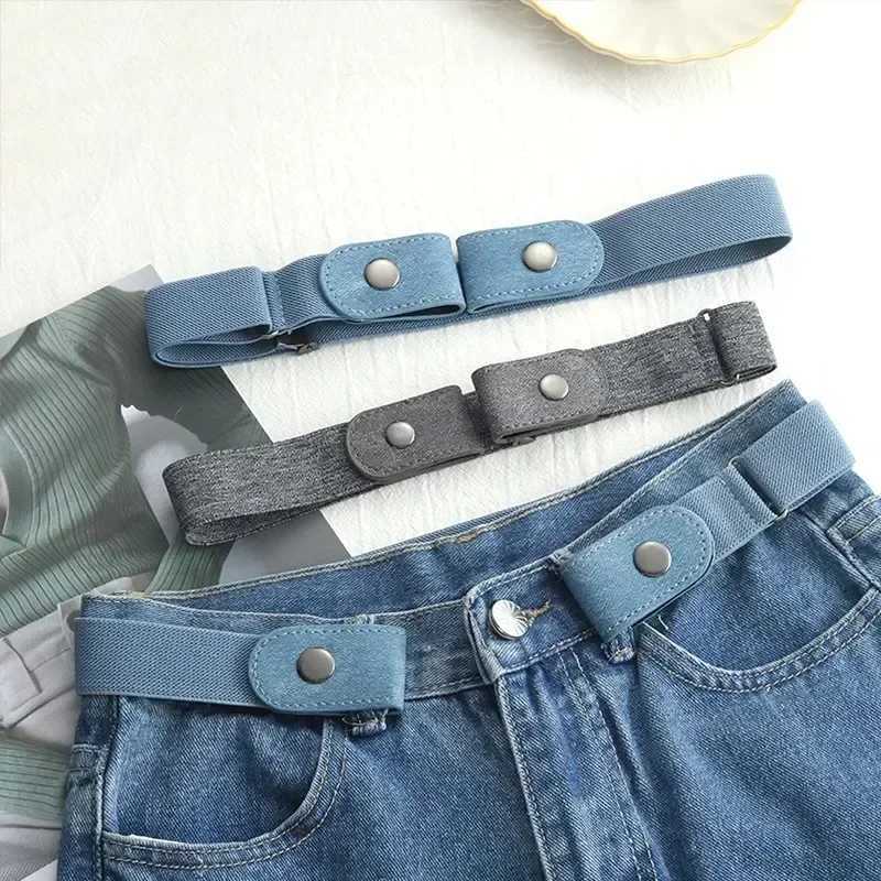 Canvas adjustable elastic waistband with invisible buckle womens jeans dress without buckle W241228
