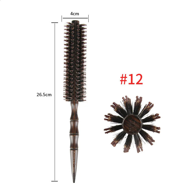 3 Sizes Barber Salon Natural Boar Bristle Comb Wood Handle Sharp Tail Hair Rolling Hairbrush Round Barrel Blowing Hair Comb 1601 250103