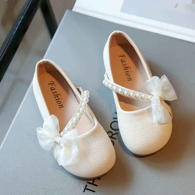 Girl Mary Jans Princess Shoes Childrens Leather Shoes for Par Wedding Elegant Childrens Performance Shoes Pearl Bow Apartment W241228