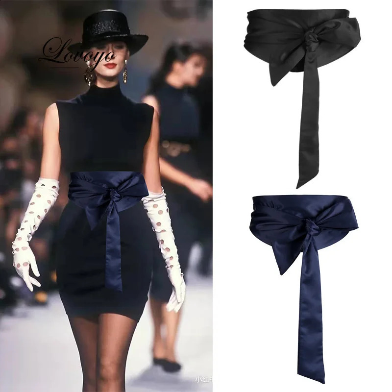 5 Colors Suede Waist Belts Wide Corset Cinch Dress Belts Cummerbunds Bowknot Self Tie Wrap Around Obi Waist Band belts for women 241227