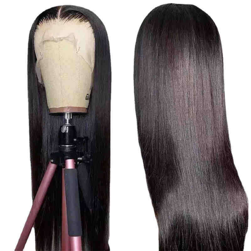 Wig For Women With Long Straight Hair, Split Bangs, Hand Woven Lace Front, Synthetic Wig, Headband, Overseas Kq2 Kq2