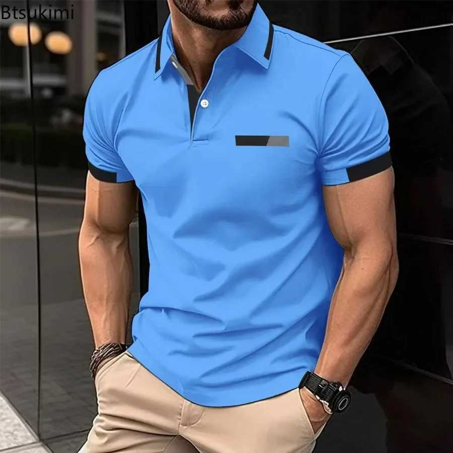 New 2024 Mens Short sleeved shirt Shirt Casual Collar Button Zipper Mens Retro Stripe Patch Work Mens T-shirt X241228