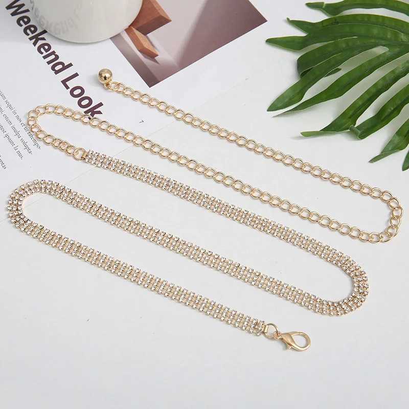 Shiny Rhinestone Women Waist Chain Belt Elegant Long Thin Adjustable Metal Chain For Lady Female Dress Coat Decorative Waistband W241228