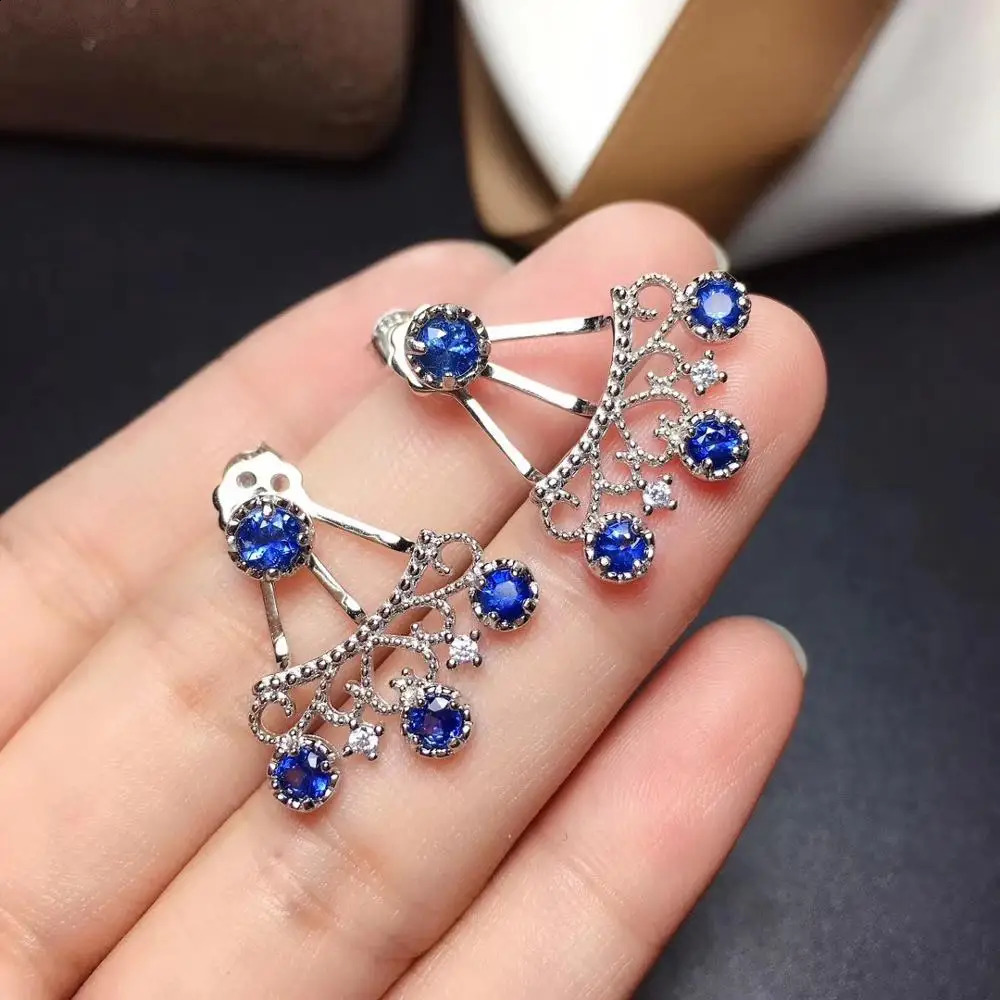 funny women silver earrings blue sapphire stud earrings 925 sterling silver jewelry real natural gem birthday year gift 241226