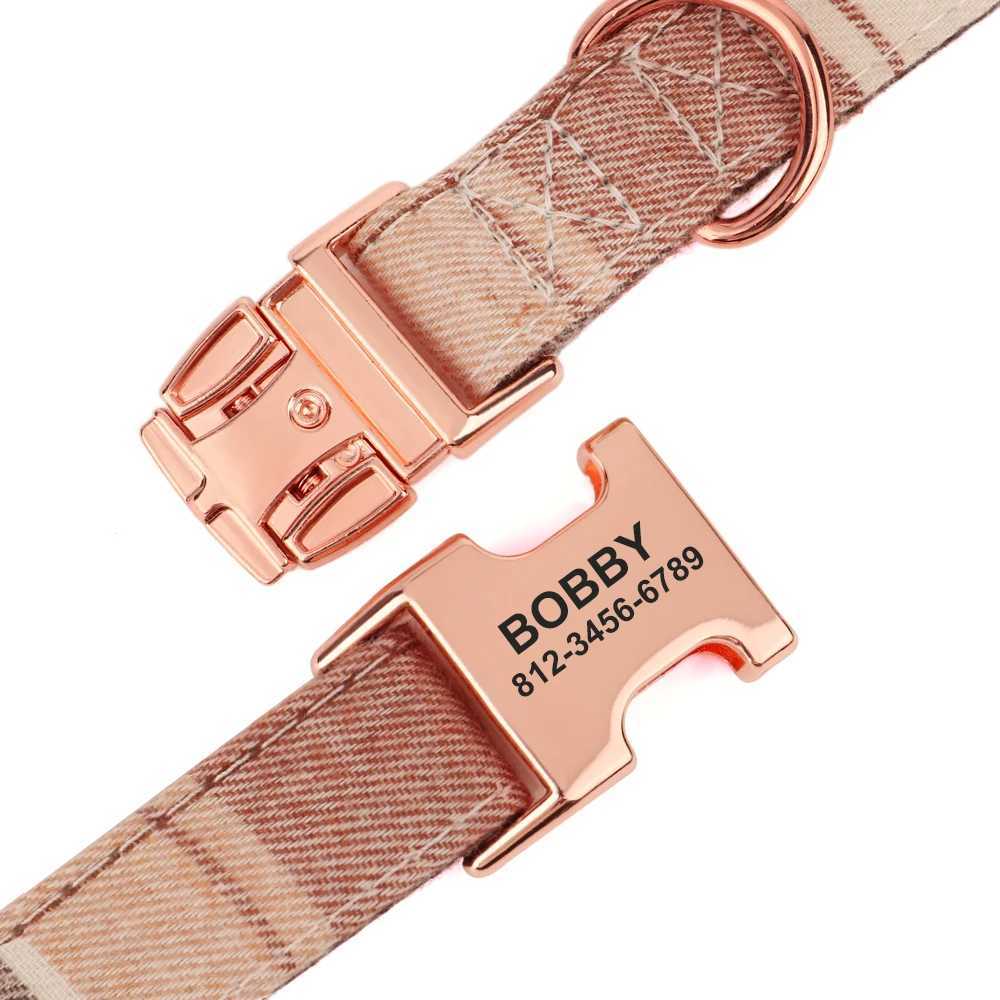 Customized Plaid Pet Collar High Quality Personalized Dog With Bowtie Adjustable Dogs Collars Free Engraving Accessories M241228