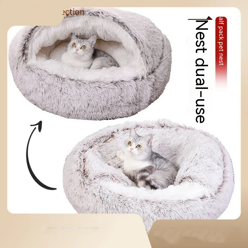 Pet Nest Warm Winter with Cover Pet Pad Anti-Kick with Quilt Dog House Semi-Closed Soft Half Bag Cat Nest Cat Accessories Warm 241225