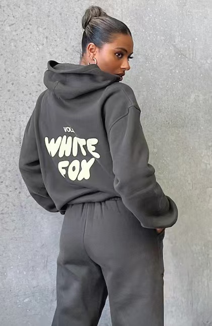 Whitefoxes Tracksuit Womens Loose Sportswear 2 Piece Outfits Crewneck Hooded Hoody Sweatsuit Set Fox Hoodie Baggy Jogger Sweatpants Streetwear Sports Clothes Ebd