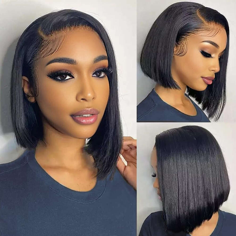 Female 13 * 4 Front Lace Wig Black Short Straight Real Hair Headband Kq2 Kq2