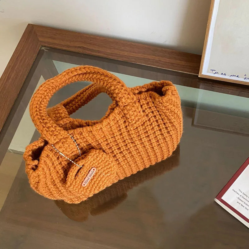 Hylhexyr Autumn and Winter Handmade Crochet Bags Shoulder Bag Solid Color Woolen Knitted Handbag For Women 241227