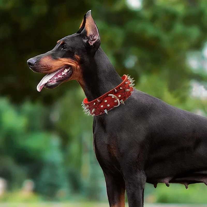 Adjustable Wide Dog Collar with Rivet PU Leather Medium Large Dog Collar Durable Necklace Adjustable Pet Necklace M241228