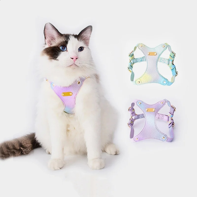 pet harness for cat and small dogs leather light weight 73g cat harness leash set no pull waterproof outdoor dog traction rope 241227
