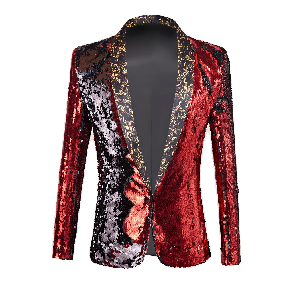 Autumn and Winter comer Two tone Glitter Slim Set Stage Costume Nightclub Bar DJ Singer Coat Performance Costume 241227