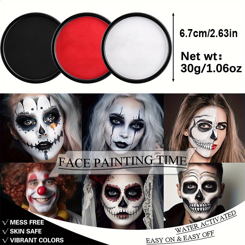 30G Water Solubility Monochromatic Body Paint Black And White Makeup Face Paint Halloween Party Waterproof Makeup Body Painting 241224