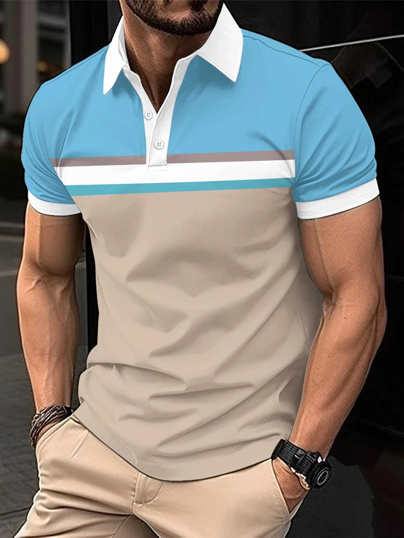 2024 best-selling new summer mens shirt shirt with lapel and patchwork color short sleeved business casual button sports shirt for mens wear X241228