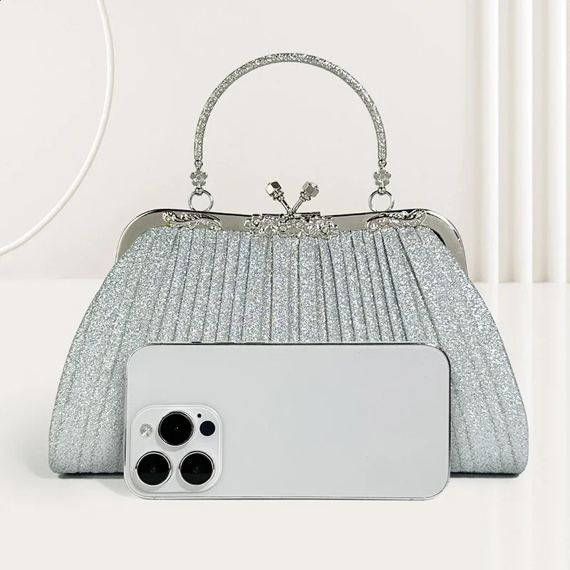 High Quality Women Evening Bag Vintage Elegant Party Ruched Clutch Purse Bags Night Wedding Gold Crossbody for Handbag 241227