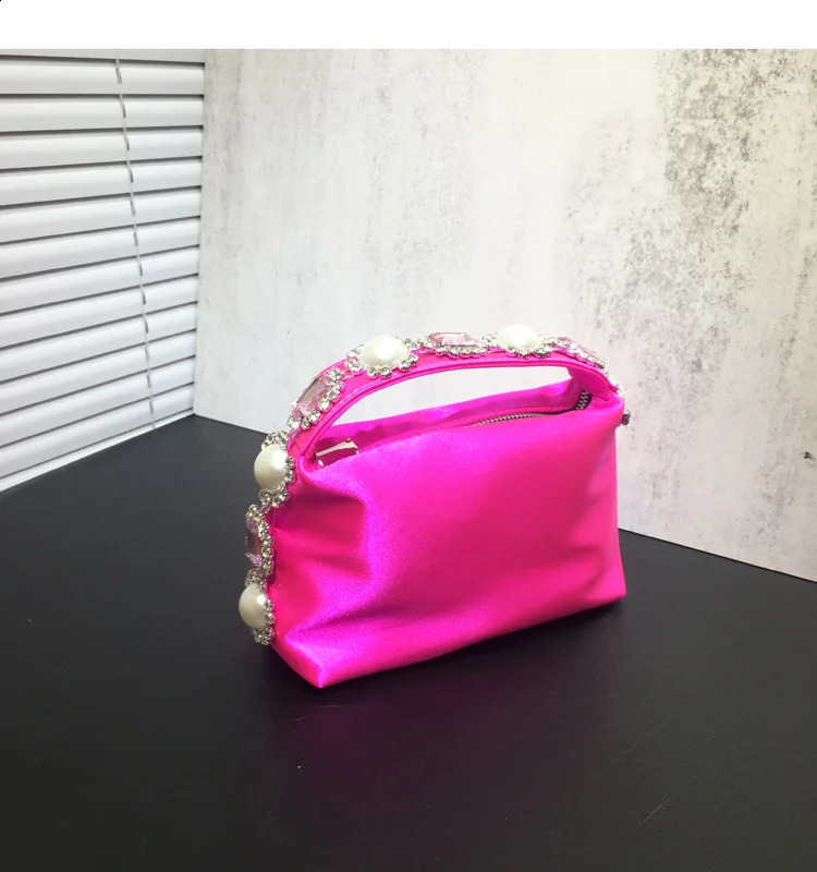 Women Stones Silk Phone Handbag For Wedding Party Evening Handbags Crystal Clutches Lady Floral Top Handle Rhinestone Bags 241228