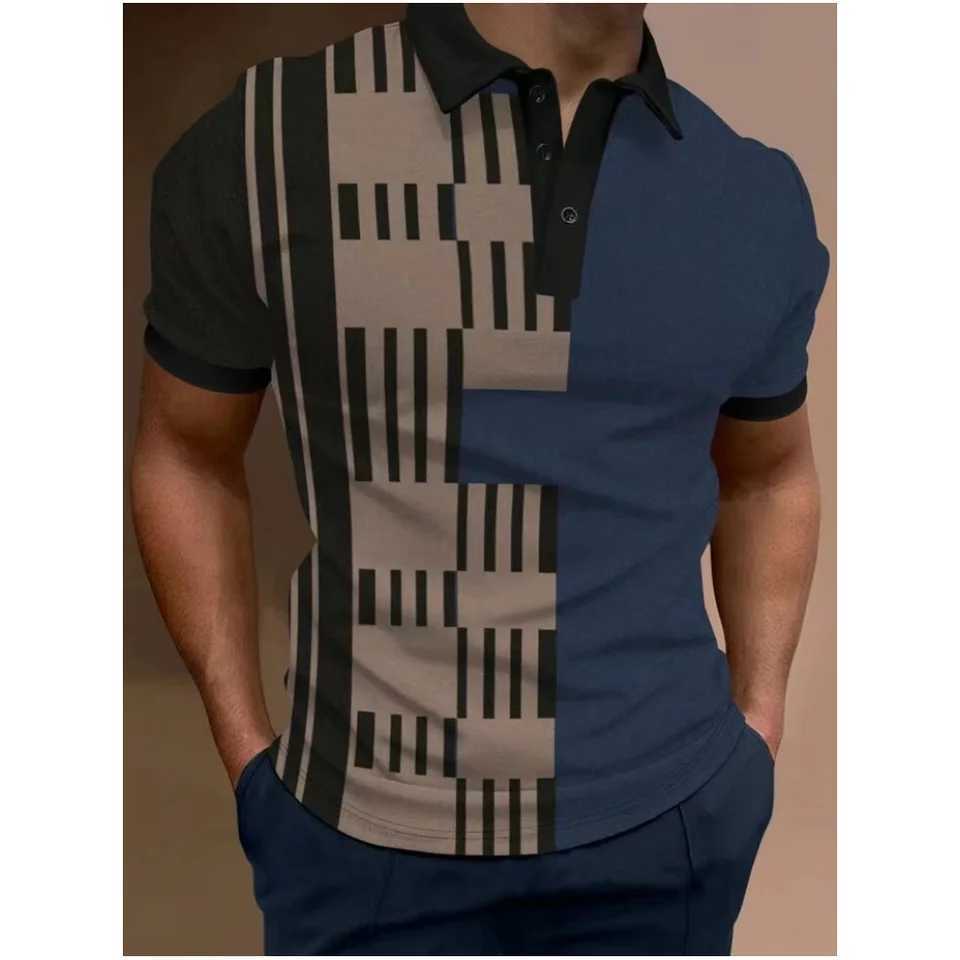 Summer Mens Casual shirt Shirt Lapel Fashion Color Matching T-shirt Business Casual Shirt Office Commuter Sports Top S-XXXL X241228