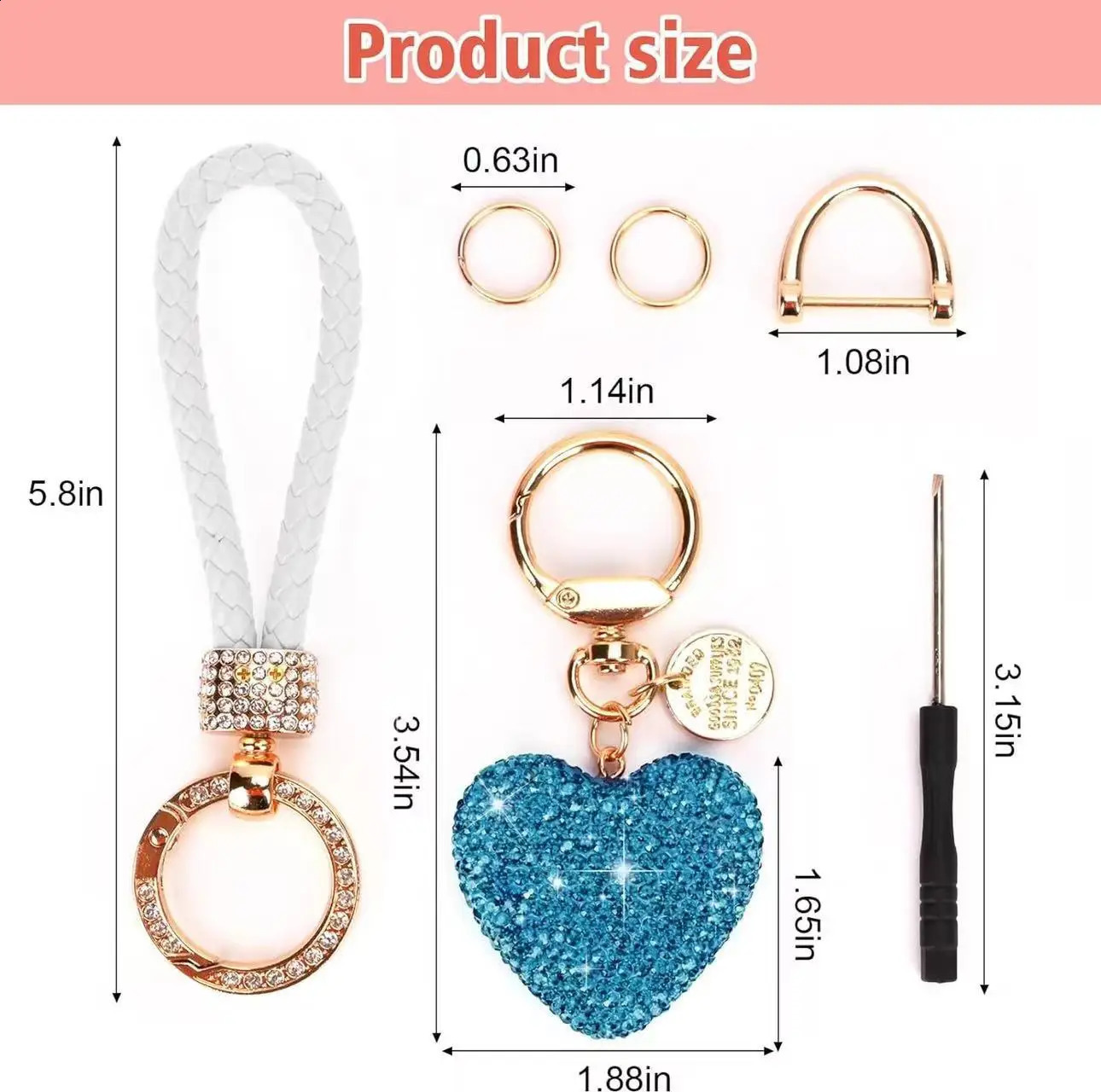 Full diamond love key Chain studded leather rope Heart-shaped Car key chain Female exquisite pendant Car accessories interior 241227