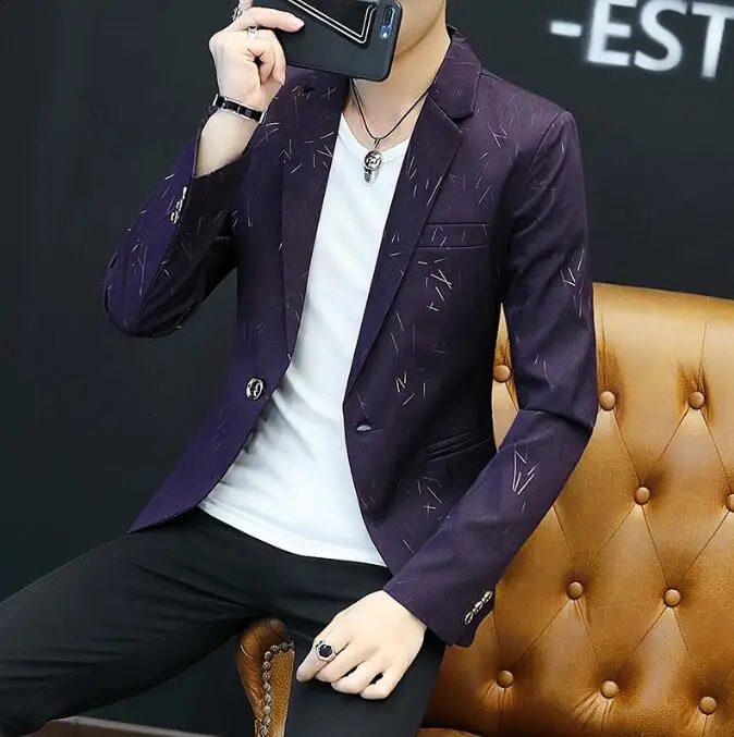 Autumn mens fashion printed mens casual business jacket mens slim fit suit jacket white mens thin jacket 241227