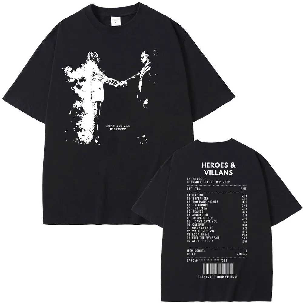 Rapper Metro Boomin Heroes Villains Double Sided Print T-shirts Men Women Hip Hop Vintage Oversize Tshirt Male Cool Strtwear X241228