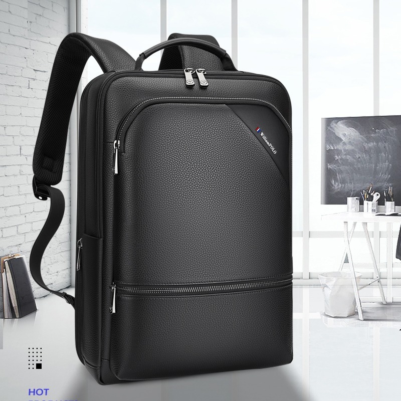 Emperor Paul Men's Leather 15.6-inch Computer Waterproof Business Travel Backpack