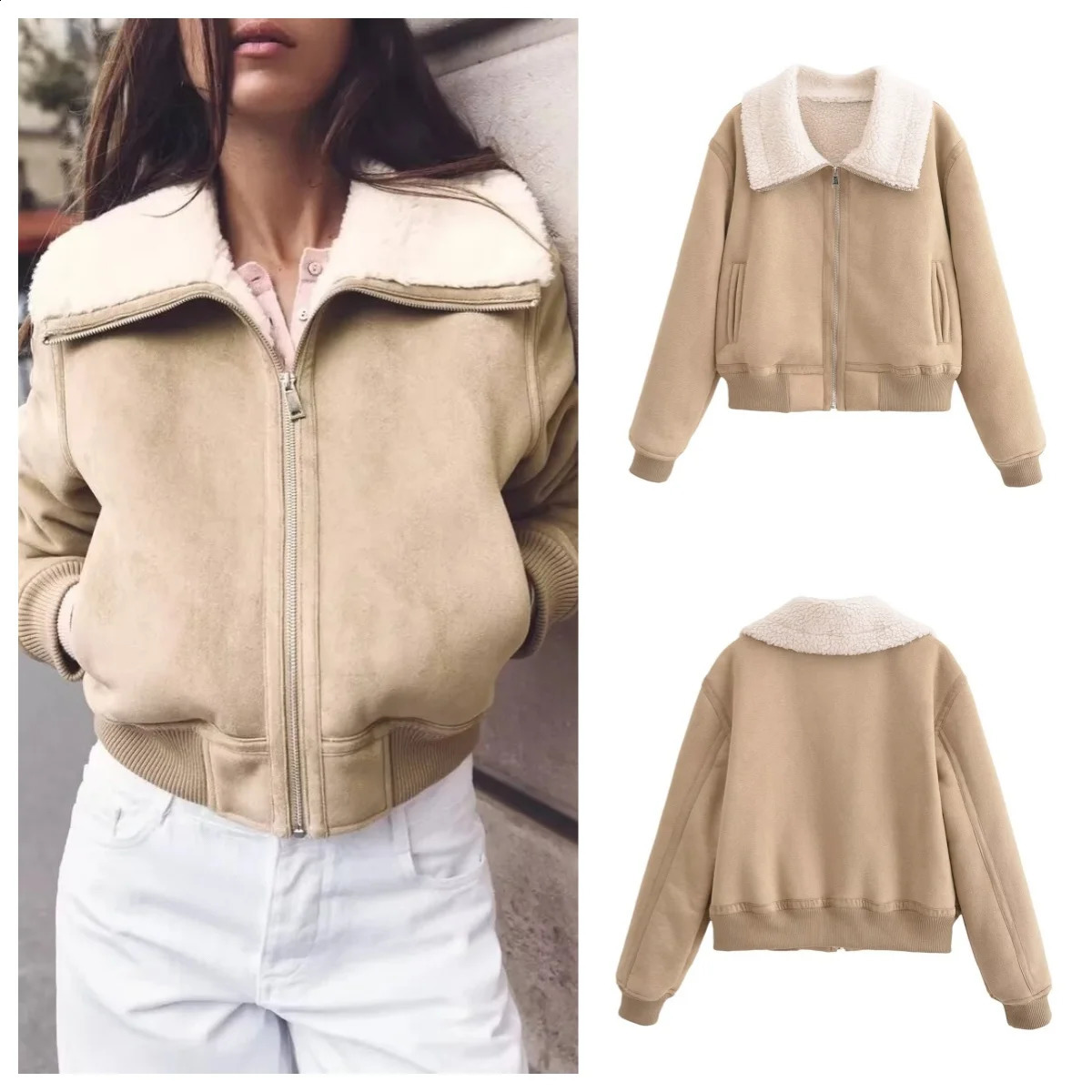 winter fur one-piece jacket for women fashionable and versatile zipper sherpa warm jacket 241227