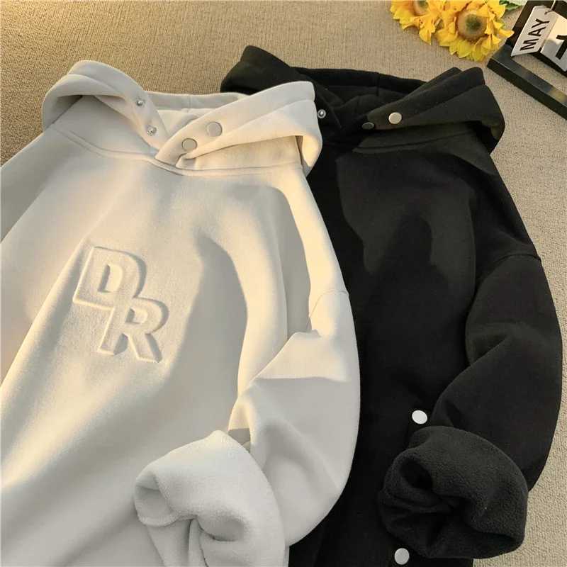 Basic hoodie sweatshirt solid color hoodie flip up sweatshirt loose casual unisex fashionable padded hoodie X241228