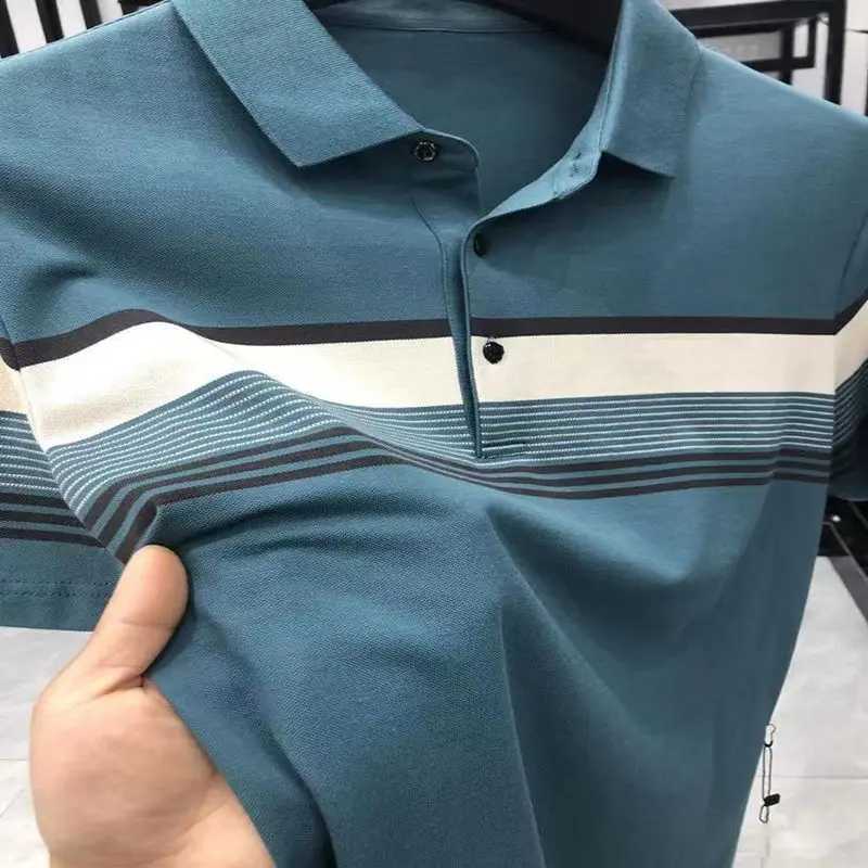 Summer Cotton Korean Smart casual short sleeved shirt shirt mens patch work board printed stripe lapel button loose top X241228