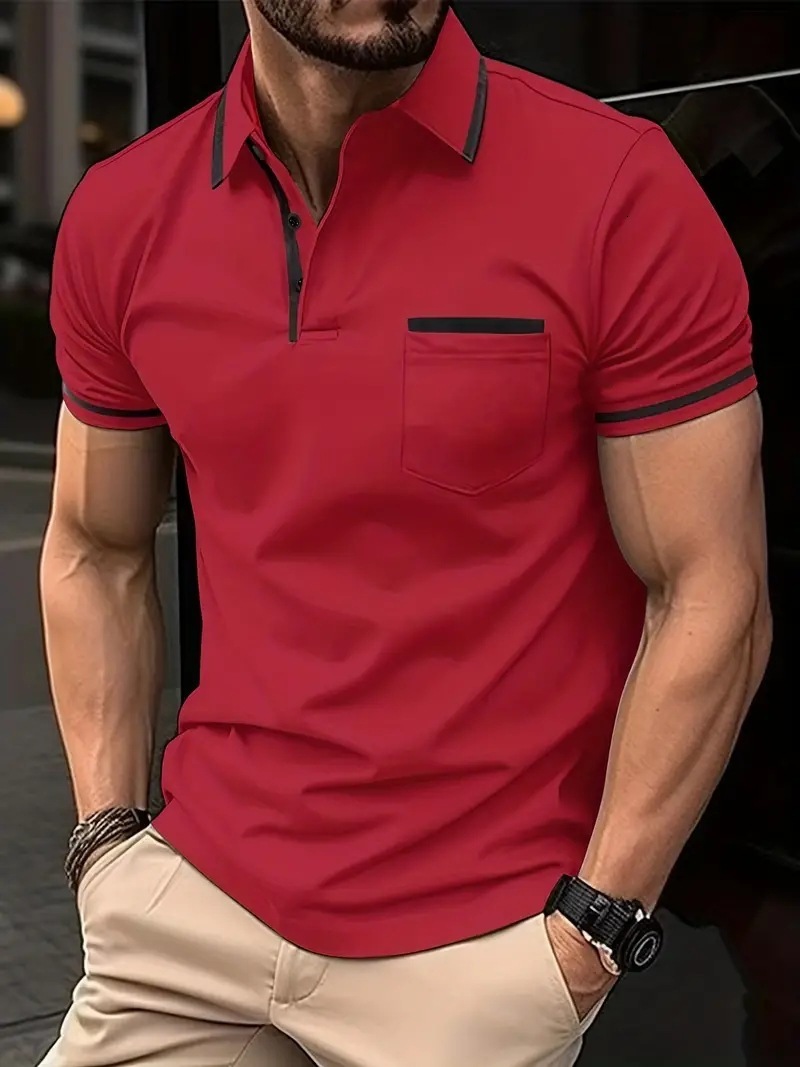 Summer designer mens Polo Shirt Fashionable Classic Black Red White Green Khaki Button Pocket Men Sports Polo Shirt