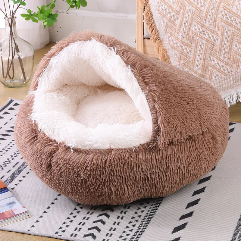 Pet Nest Warm Winter with Cover Pet Pad Anti-Kick with Quilt Dog House Semi-Closed Soft Half Bag Cat Nest Cat Accessories Warm 241225