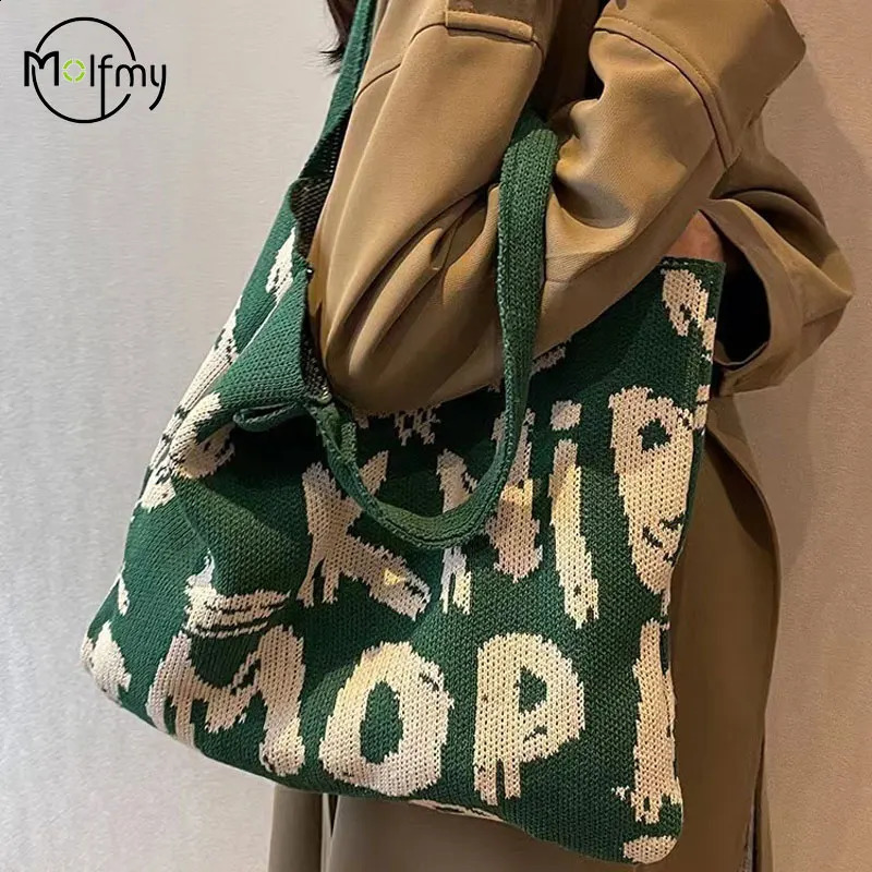 Knitting Handbags for Women Letter Handbag Handheld Bags Large Capacity Underarms Bags For Women bolsas para mujeres 241227