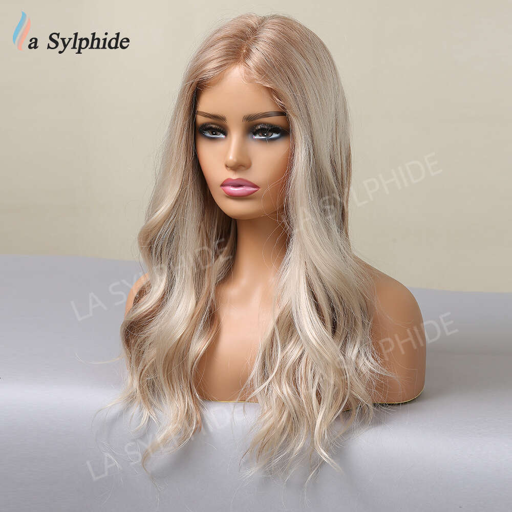 13 * 1 Front Wig Female Gold Brown Pickled Medium Split Long Curled Hair High Temperature Silk Lace T-Part Kq2 Kq2