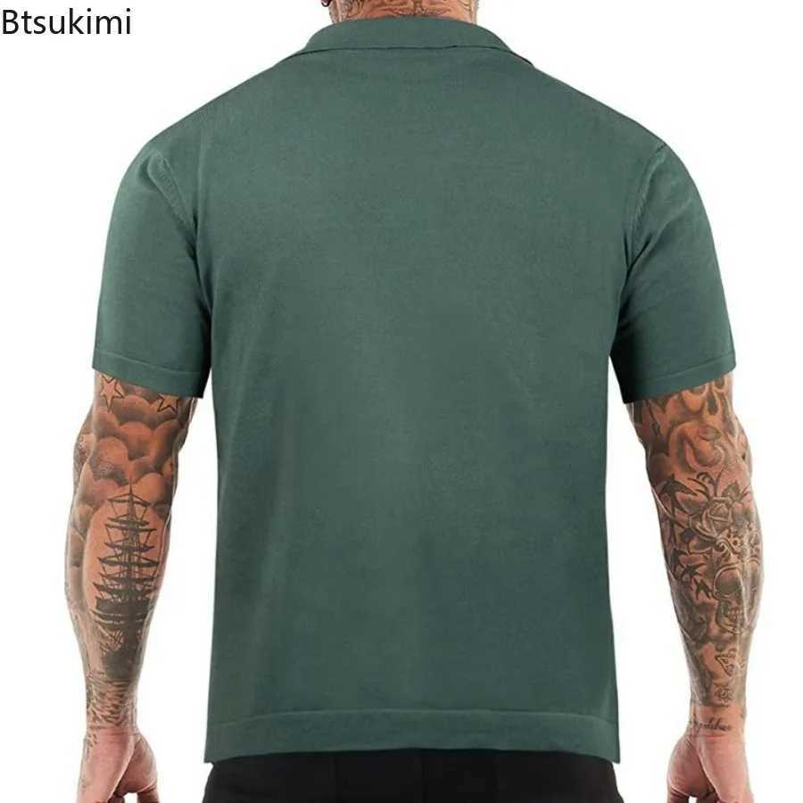 Hot Sale Mens Summer Clothes Luxury Style Slim Green Stripe shirt Shirts Male Knitted Short Sleeve shirt T shirts Mens Shirts X241228