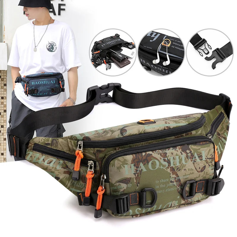 outdoor mens waist pack fashion casual chest bag cross-border waterproof nylon cloth diagonal multi-functional mens bag 241228