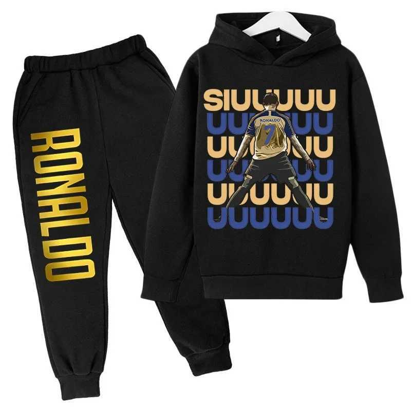 Childrens Clothing Childrens Sports Suit Spring and Autumn Fleece Hoodie Pants 2-piece Set Ronaldo Printed Kids Clothes Girls X241228