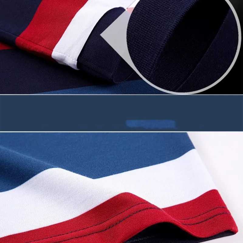 2023 Spring and Autumn Mens Stripe Contrast shirt Collar Button Pocket Pullover Fashion Casual Long Sleeve Tee T-shirt Tops X241228
