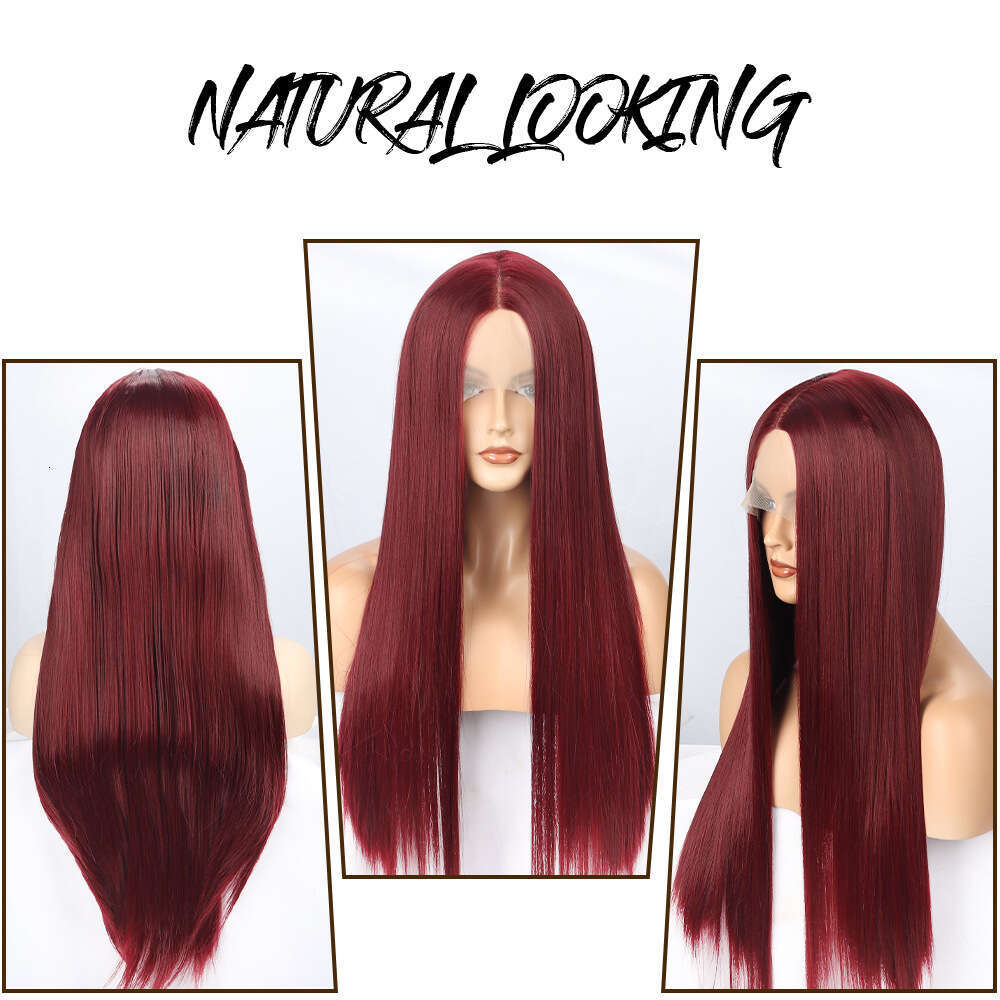 Wig, Women's Long T-Shaped Straight Hair, Synthetic High-Temperature Silk, Mid Split Front Lace Wig, Lace Front Wigs Kq2 Kq2