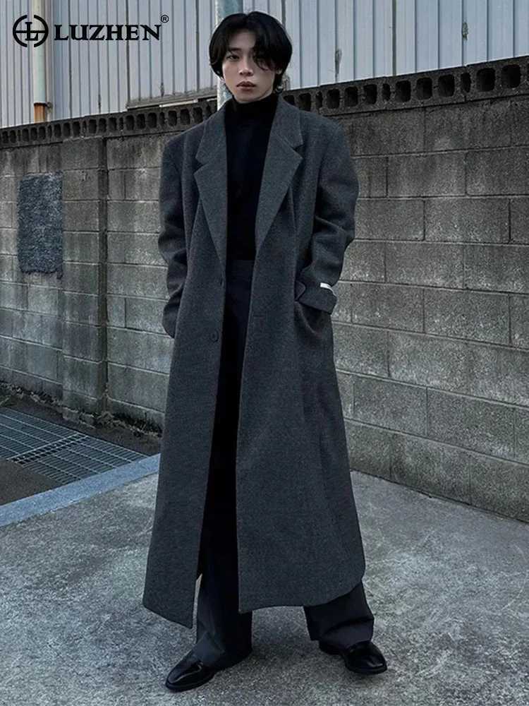 LUZHEN Long Woolen Coat Liner Cotton Mens Windbreaker Coat Simplicity Vintage Korean Versatile Clothing Men Trench 2024 LZ7496 W241228