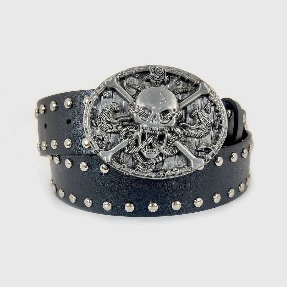 Designer Punk Womens High Quality Luxury Brand Skull Buckle Neutral Waist Black Street Mens Belt Jeans Y2K W241228