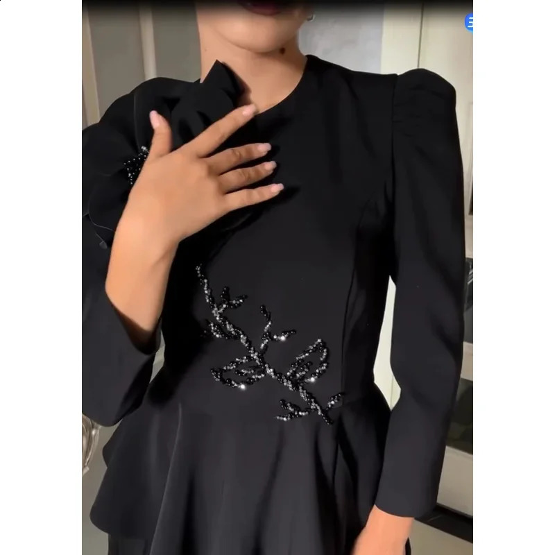 Indie customized Elegant O Neck Black Prom Gown Women Beaded Floral Party Evening Dress Ankle Length Formal Occasion Dresses 241223