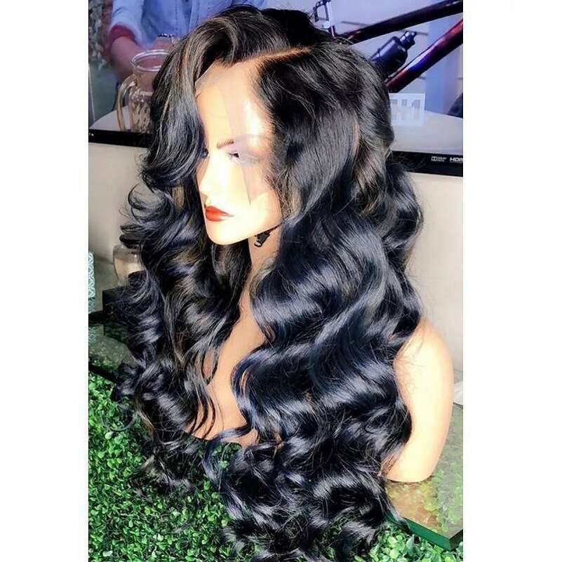 Wig For Ladies, 13 * 4 Front Lace Synthetic Headband, Black, Medium Split, Long Curly Hair, Big Wavy Wig Kq2 Kq2