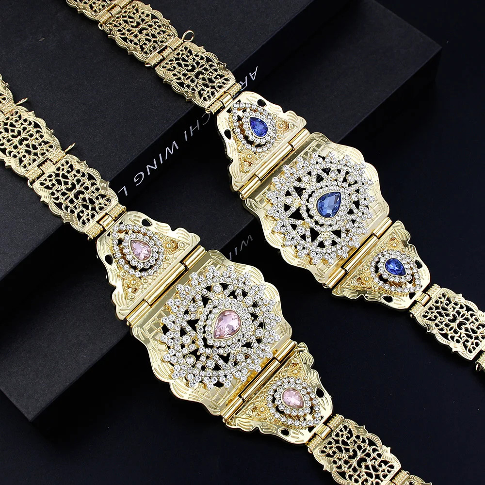 Sunspicems Chic Morocco Caftan Belt For Women Metal Chain Adjustable Length Crystal Arabian Waist Chain Algeria Wedding Jewelry 241227