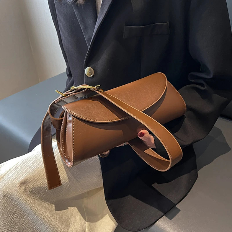 Adjustable Wide Strap Shoulder Bag for Women Underarm Small Retro PU Leather Handbag Shopper Purse Fashion Crossbody 241227