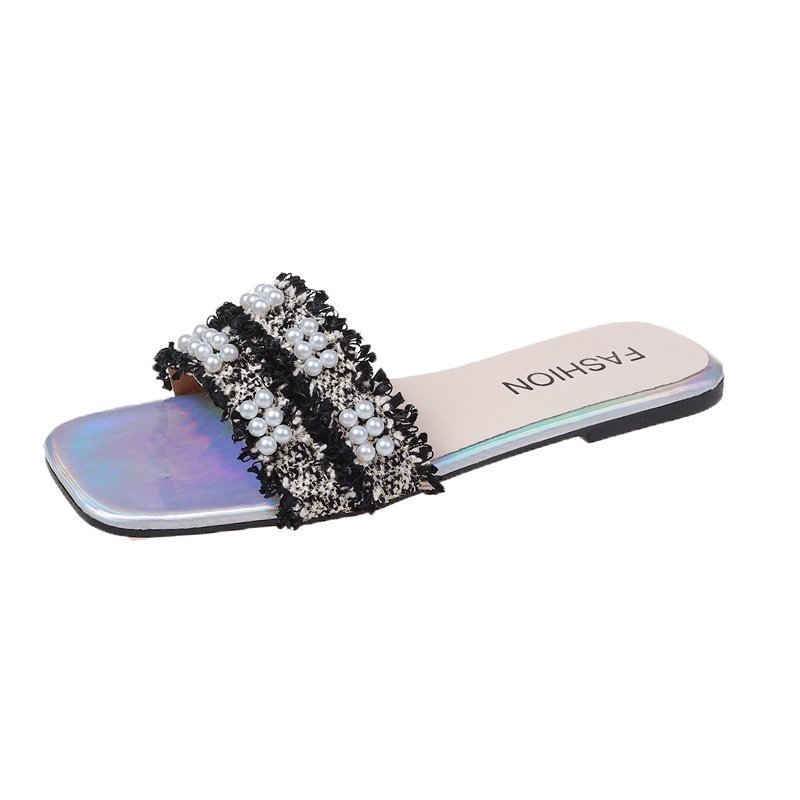 Women Slippers Pearl Design Fashion New Trendy Korean Version Flat Bottom Versatile Triple Black Beige Brown Plus Size Free shipping
